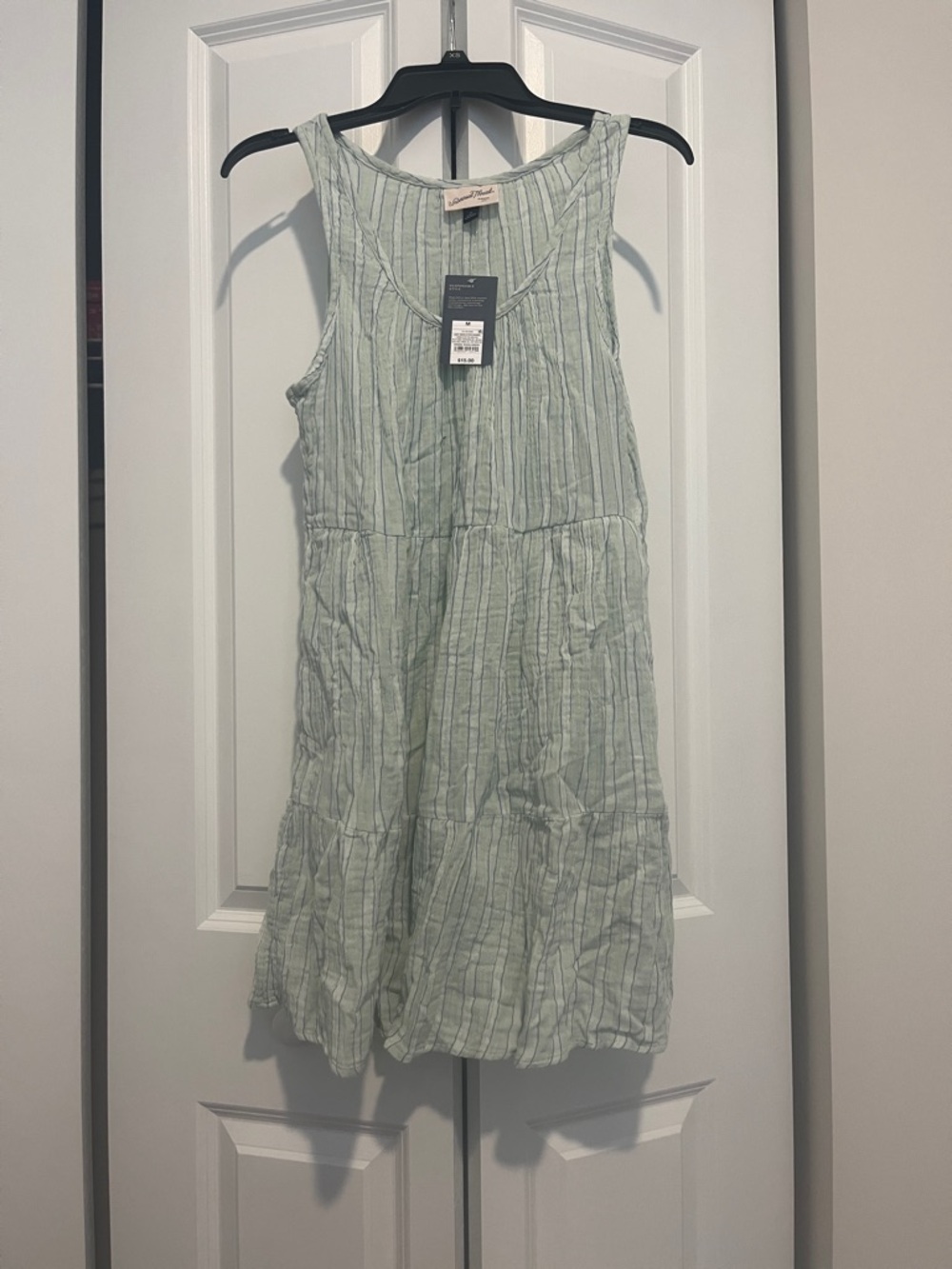 Universal Thread Light Sage Striped Sleeveless Tiered Dress